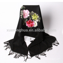 High quality black hand embroidered floral pattern cashmere shawl